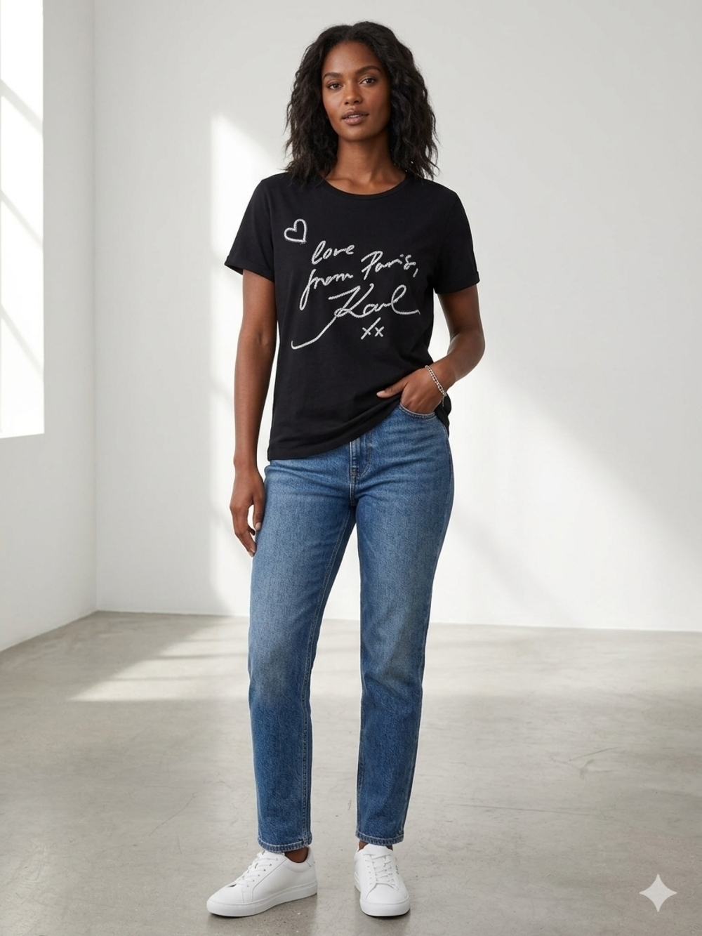 Karl Lagerfeld Black Short Sleeve Tee with Script Graphic